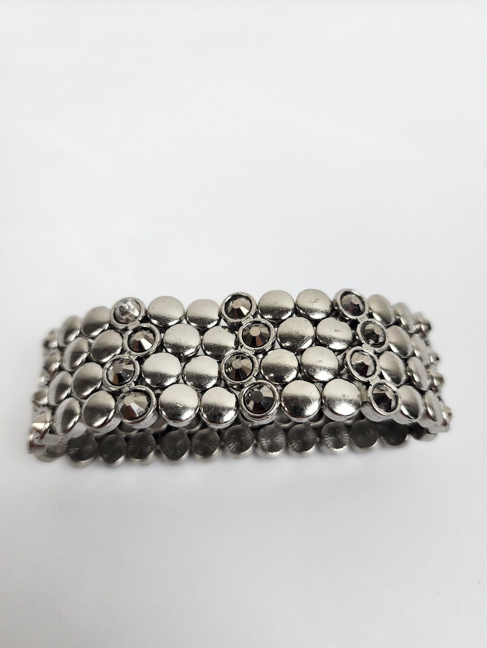 Silver Tone Rhinestones Stretch Bracelet - Women Jewelry - Picture 5 of 10